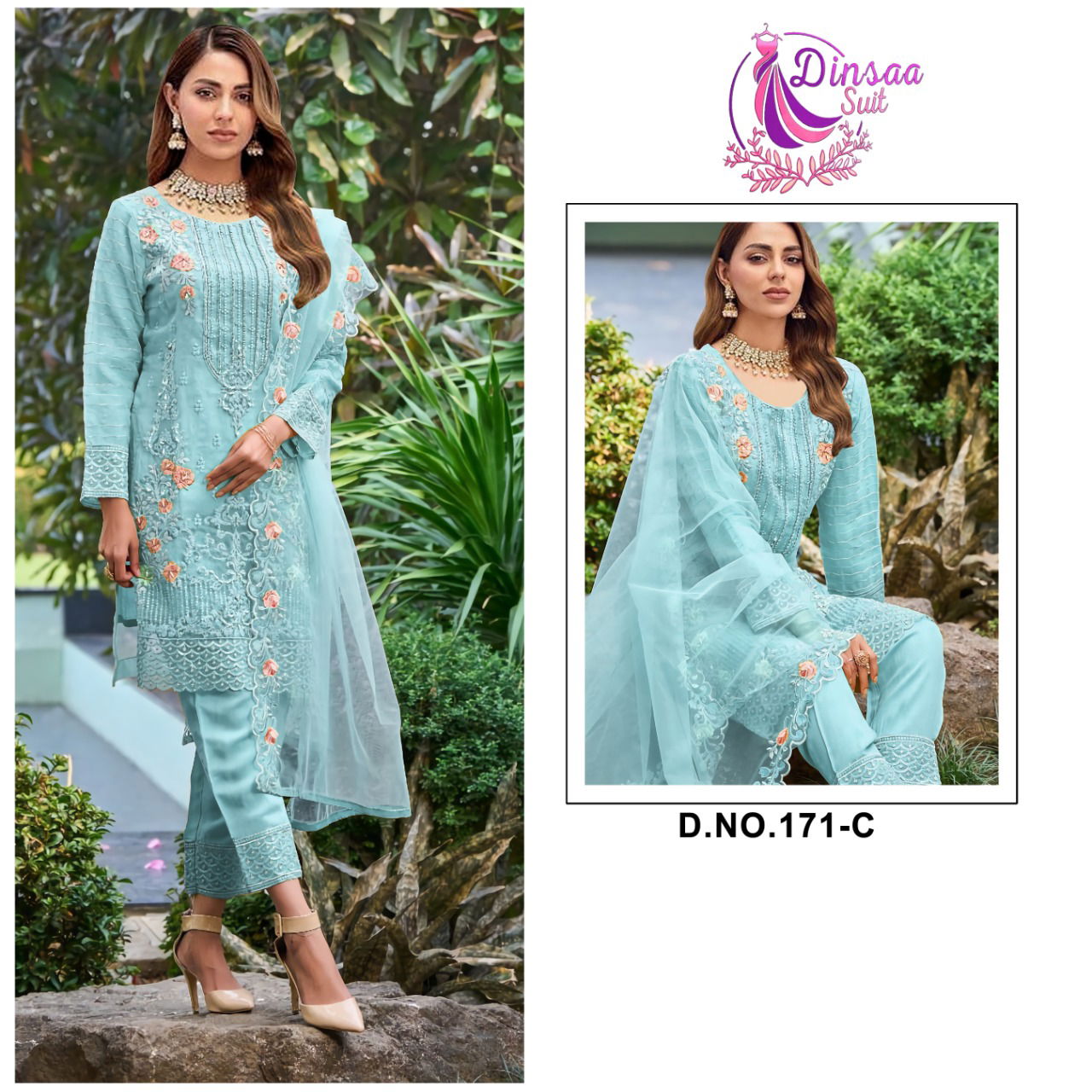 DS 171 Dinsaa Suit Festive Wear Wholesale Pakistani Dress Material Catalog